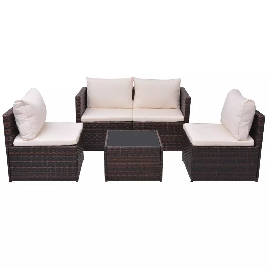 Set mobilier de gradina 5 piese, vidaXL, Maro, Ratan, 60 x 60 x 60 cm