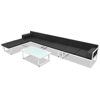 Set mobilier gradina 5 piese, vidaXL, Aluminiu, 379 x 193 x 60 cm, Negru Set mobilier gradina 5 piese, vidaXL, Aluminiu, 379 x 193 x 60 cm, Negru