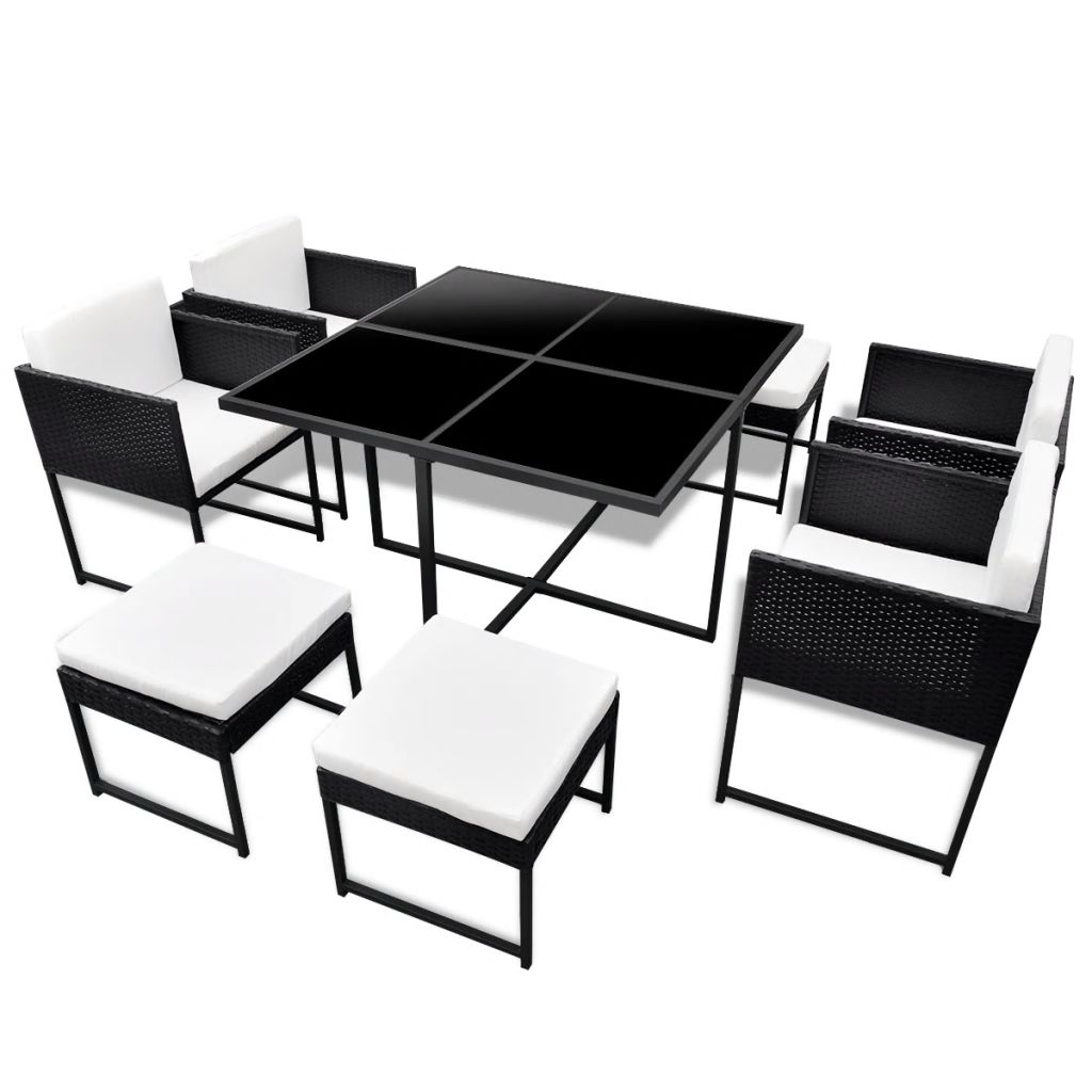 Set mobilier exterior/gradina 9 piese, vidaXL, Poliratan, 109 x 109 x 72 cm, Negru