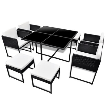 Set mobilier exterior/gradina 9 piese, vidaXL, Poliratan, 109 x 109 x 72 cm, Negru Set mobilier exterior/gradina 9 piese, vidaXL, Poliratan, 109 x 109 x 72 cm, Negru
