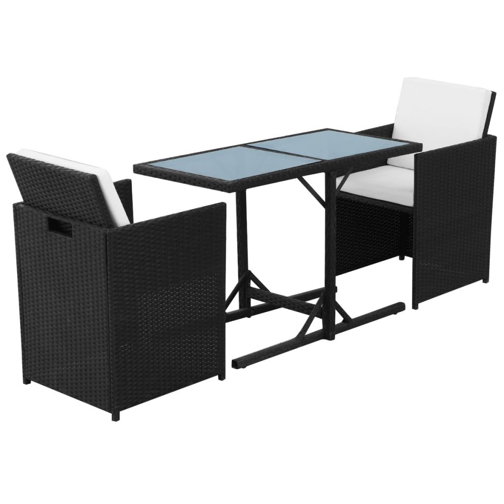 Set mobilier gradina/terasa/exterior 3 piese, vidaXL, Poliratan/Sticla, 110 x 53 x 72 cm, Negru