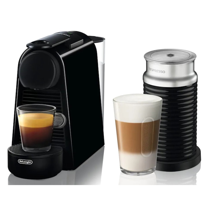 Комплект Еспресо машина Nespresso De'Longhi Essenza Mini Black, 19 бара, 1260 W, 0.6 л + Пенообразувател за мляко AEROCCINO 3 Black 410W