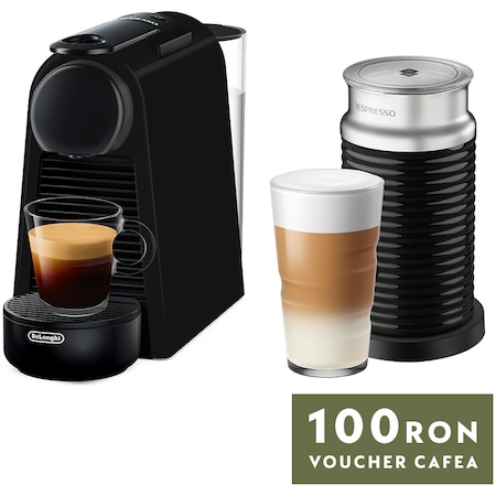 Pachet Espressor Nespresso De'Longhi Essenza Mini EN85.BAE, 1450W, 19 Bar, + Aparat pentru spumare lapte Aeroccino 3 Negru, 0.6L, Negru + set capsule degustare