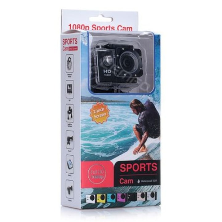 Екшън камера Goplus, 1080P (1920 х 1080) Full HD, micro USB, Водоустойчива, Черен