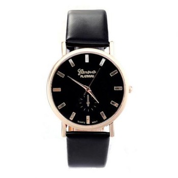 Geneva, Ceas analog cu o curea din piele, Z101, Negru Geneva, Ceas analog cu o curea din piele, Z101, Negru