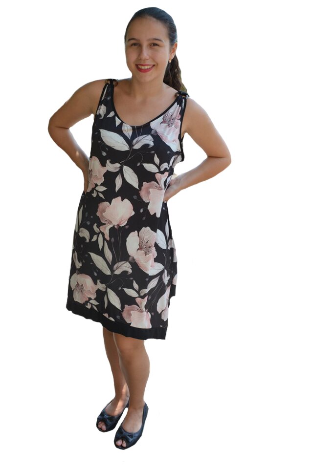 Rochie lejera Justine cu imprimeu magnolia,D&J Exclussive, Negru