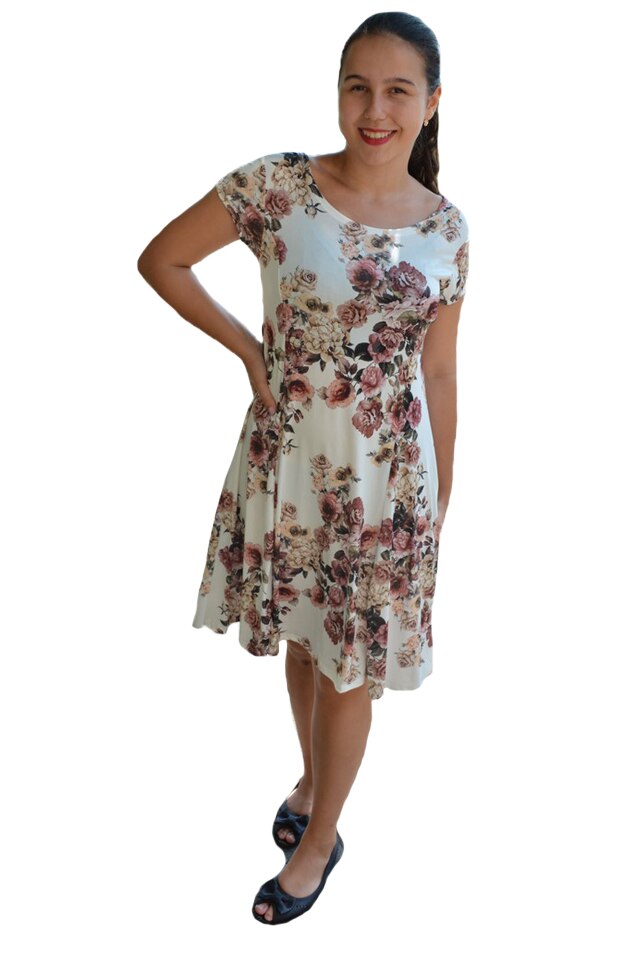 Rochie lejera Avela cu imprimeu floral,D&J Exclussive, Alb