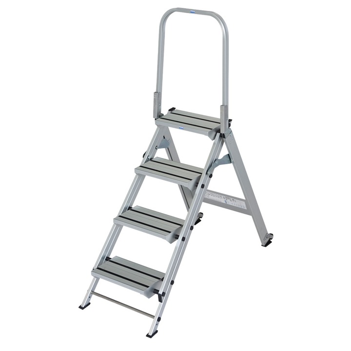 Scara pliabila cu trepte late si balustrada, Krause, STABILO, 4 trepte, inaltime de lucru max. 2.90m