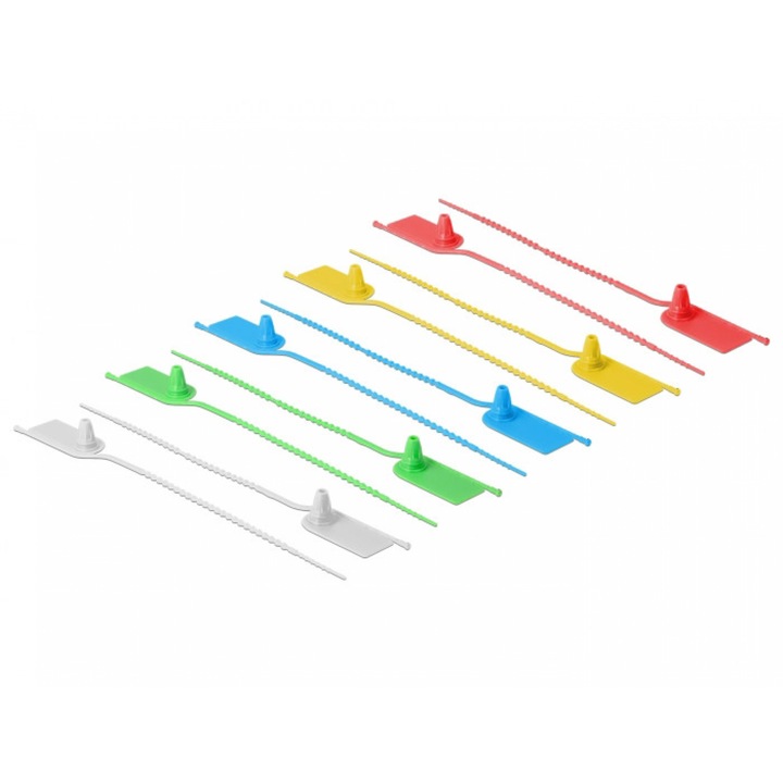 Комплект от 10 цветни връзки Delock 18826, 205 x 2.8 мм, С етикет