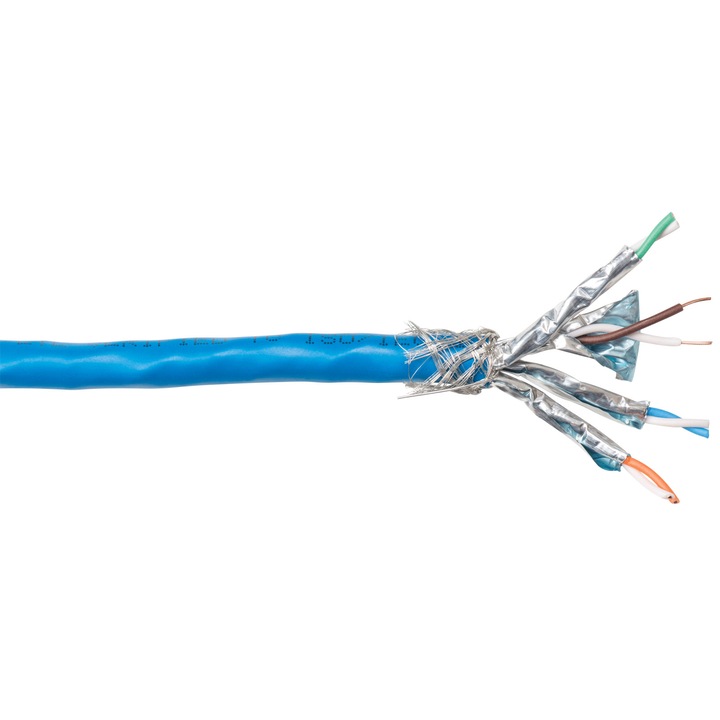 Кабел S/FTP Cat.7 (продава се на макара), Schrack, 4x2xAWG23/1, 1.000Mhz, LS0H, Dca, 40%, син