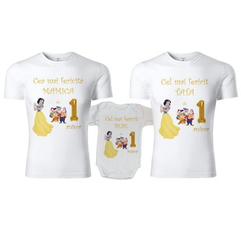 Set 2 tricouri personalizate si 1 body - Alba ca zapada, Alb, S - XXL Set 2 tricouri personalizate si 1 body - Alba ca zapada, Alb, S - XXL