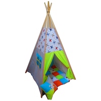 Cort TeePee Avion, saltea de joaca pufoasa, pernuta avion, Multicolor, 100*100*130 cm