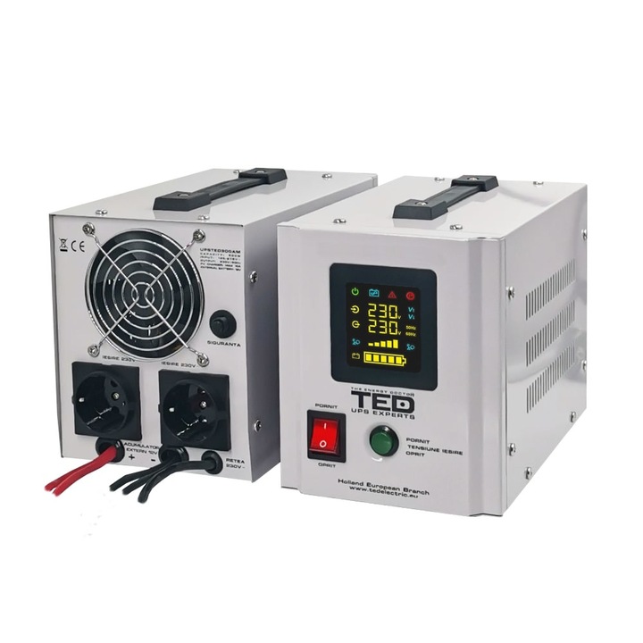 UPS Pentru Centrala Termica cu Unda Sinusoidala Pura, Display LCD si 2 Iesiri Schuko 900VA 500W, Utilizeaza 1 Acumulator (neinclus), TED Electric