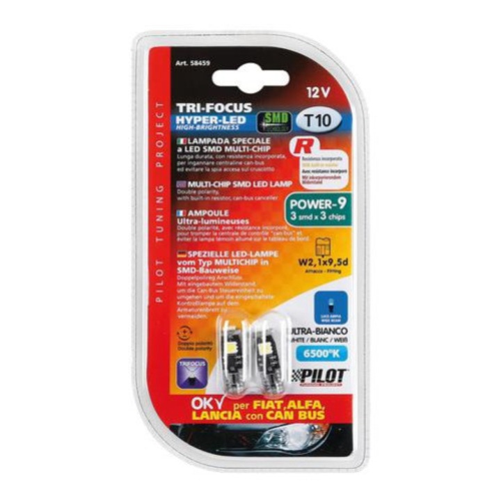 Lampa 12V T10 3 SMD, fehér színű, pár (Can-Bus)