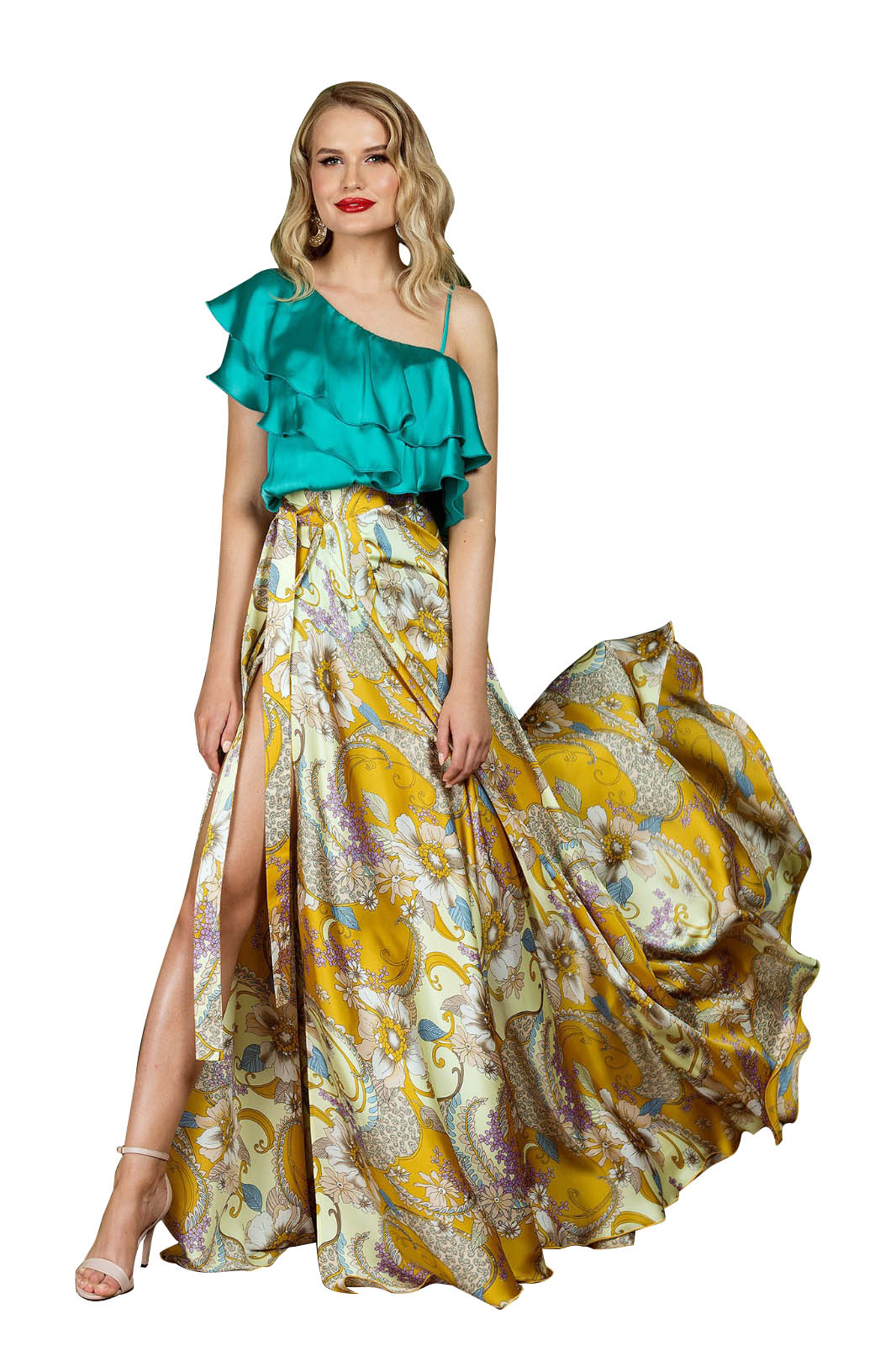 crumpled Clothes practice Fusta Dama Lunga Petrecuta, culoare galben cu imprimeuri florale, marime 38  INTL - eMAG.ro