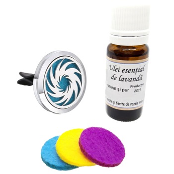 Difuzor aromaterapie auto magnetic cu ulei esential de lavanda 100% pur productie Romania-model swirl Difuzor aromaterapie auto magnetic cu ulei esential de lavanda 100% pur productie Romania-model swirl
