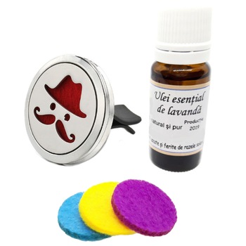 Difuzor aromaterapie auto magnetic cu ulei esential de lavanda 100% pur productie Romania-model moustache Difuzor aromaterapie auto magnetic cu ulei esential de lavanda 100% pur productie Romania-model moustache