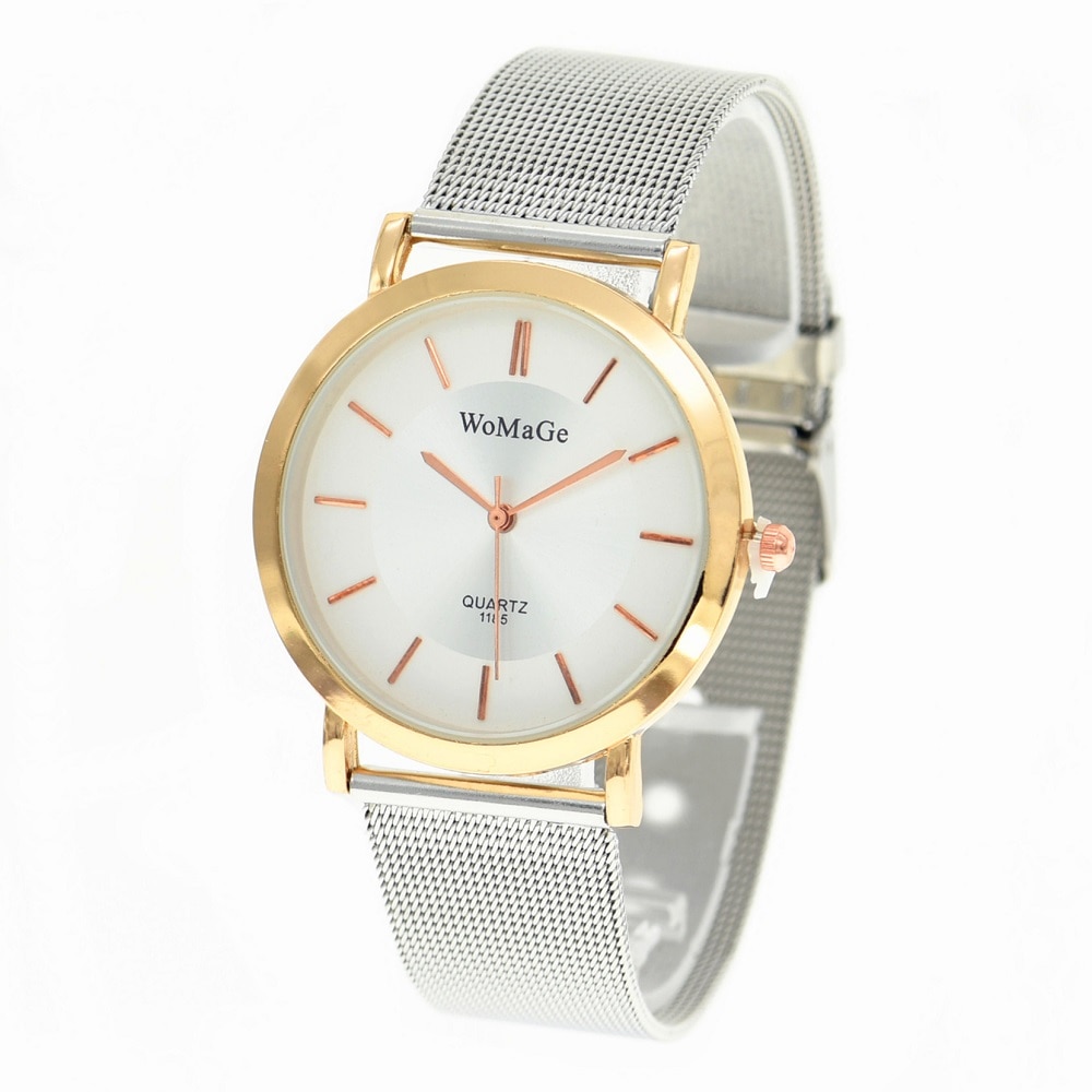 Ceas unisex casual, Elegant Quartz Geneva Womage model Premium W157, curea metal, afisaj analog