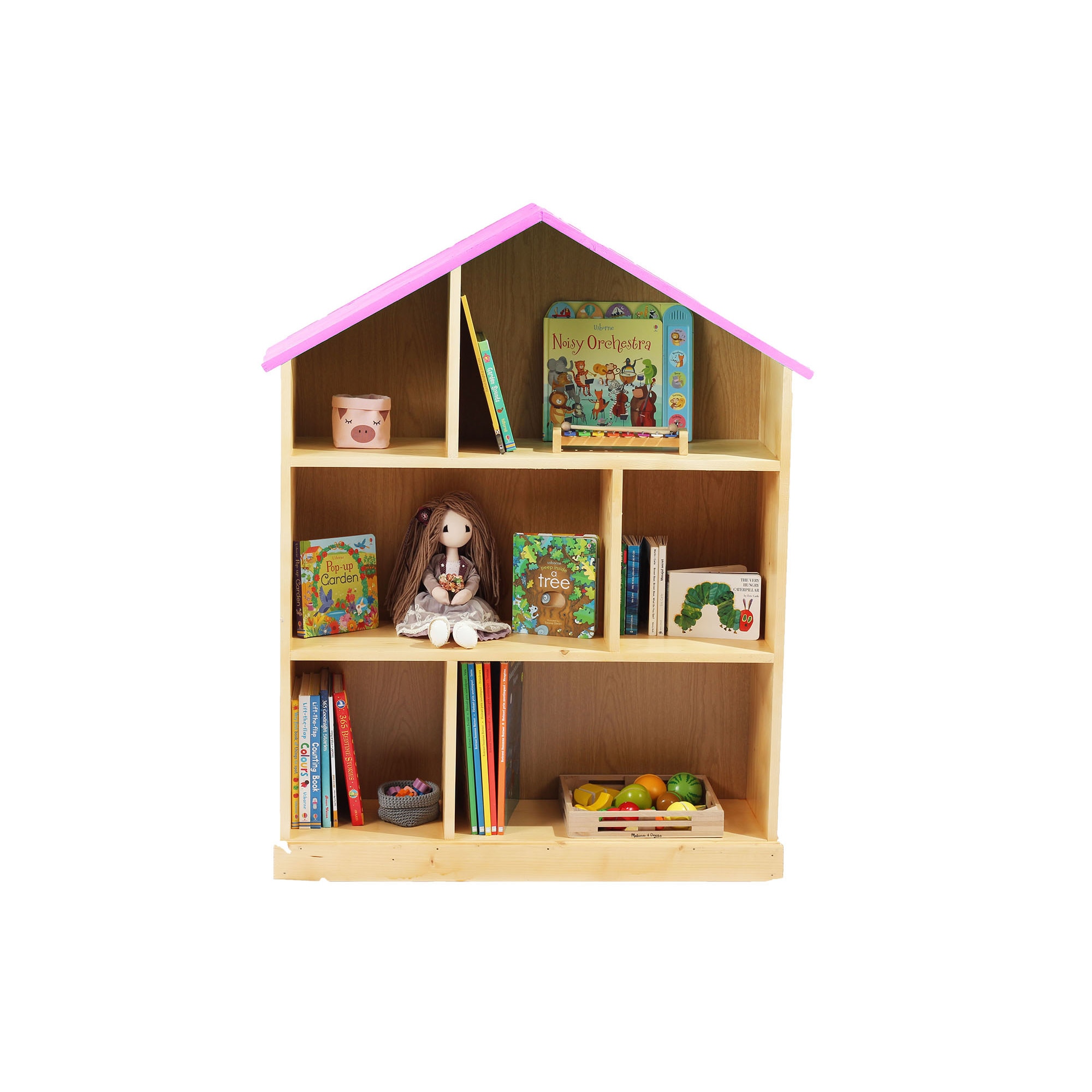 Casuta biblioteca din lemn BookHouse, Candy Pink, 130 cm x 96 cm x 30 cm