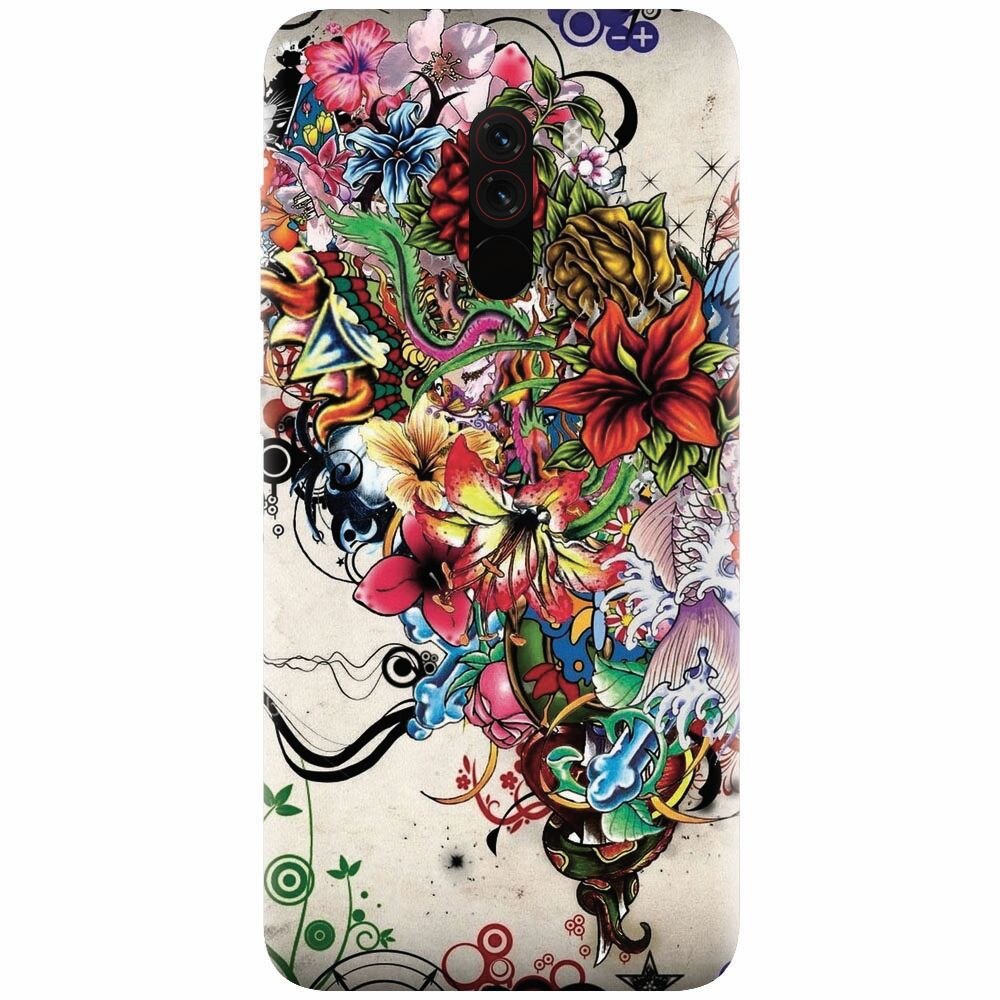 Husa silicon pentru Xiaomi Pocophone F1, Abstract Flowers Tattoo Illustration