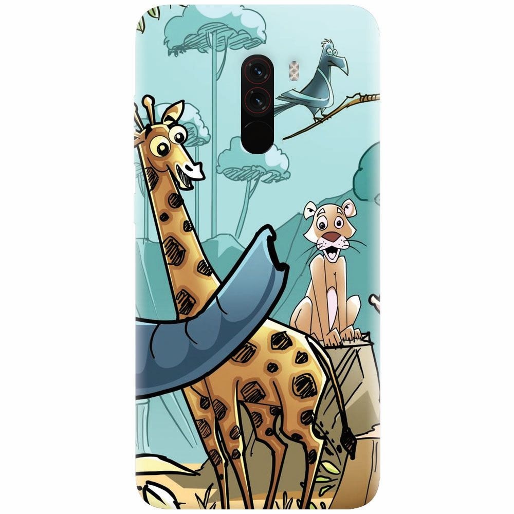 Husa silicon pentru Xiaomi Pocophone F1, Children Drawings Elephants Giraffes Lions