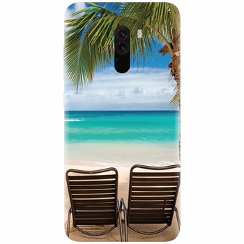 Husa silicon pentru Xiaomi Pocophone F1, Beach Chairs Palm Tree Seaside Husa silicon pentru Xiaomi Pocophone F1, Beach Chairs Palm Tree Seaside