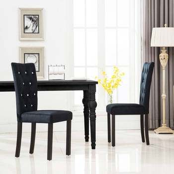 Set de 2 scaune de bucatarie, vidaXL, Tapiterie catifea cu butoni decorativi, 43 x 51 x 98 cm, Negru