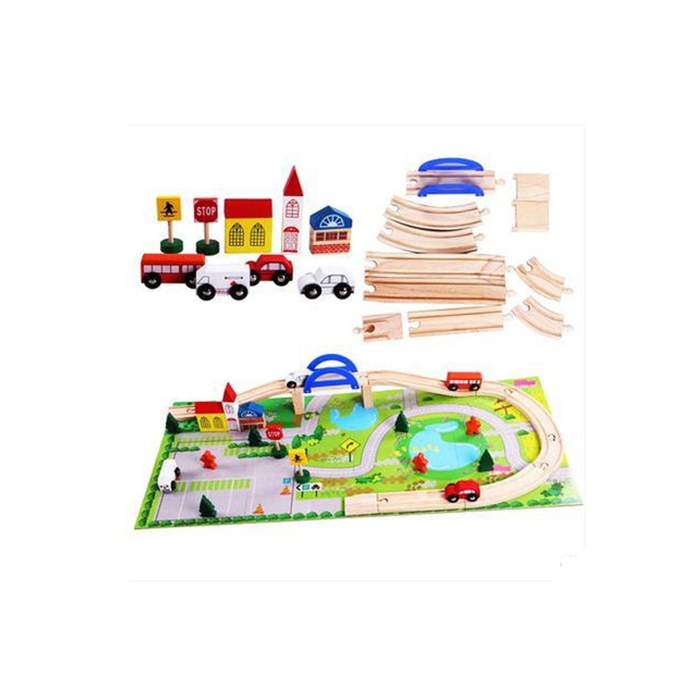 Circuit Din Lemn Cu 40 Piese si covoras cu peisaj - Krista®