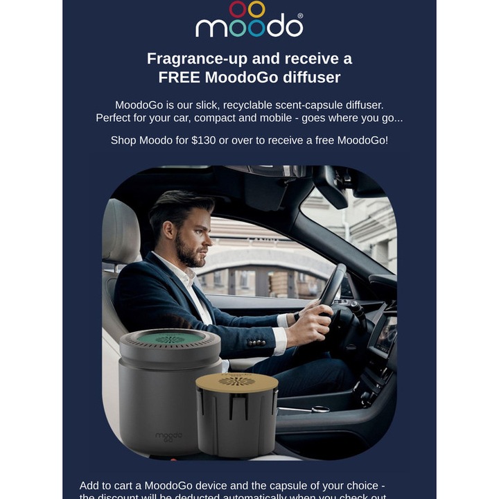 Арома дифузер за кола, една Капсула трае 60 дни, MOODO Go fragrance mixer, Дифузер + 1 CAPSULE