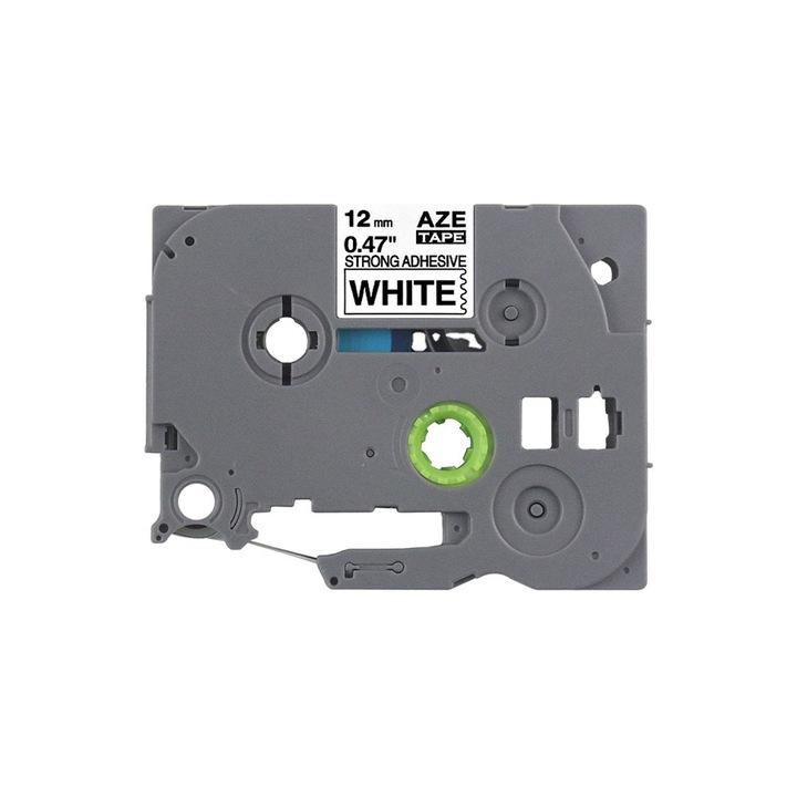 Etichete strong adezive compatible Brother TZe-S231 12mm x 8m negru/alb caseta gri