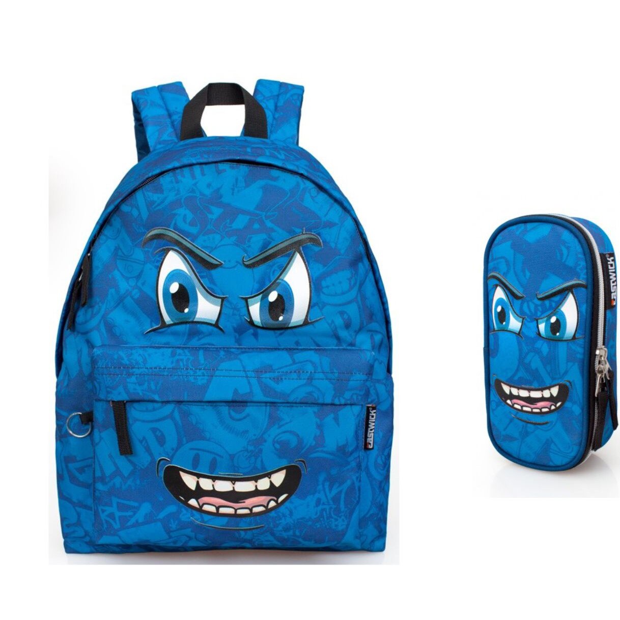 Set scoala Eastwick Mad Blue - Ghiozdan + Penar etui rotund + 20 caiete herlitz A5 48 file