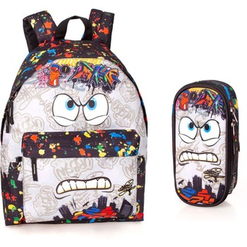 Set scoala Grafitti - Ghiozdan + Penar etui rotund + 20 caiete herlitz A5 48 file Set scoala Grafitti - Ghiozdan + Penar etui rotund + 20 caiete herlitz A5 48 file
