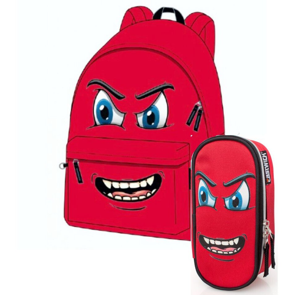 Set scoala Eastwick Mad red - Ghiozdan + Penar etui rotund + 20 caiete herlitz A5 48 file