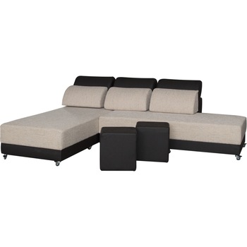 Coltar extensibil Sani Ankona cu Zona de Dormit 165/190 cm, Arcuri tip Bonell si 2 Tabureti, Maro / Bej Coltar extensibil Sani Ankona cu Zona de Dormit 165/190 cm, Arcuri tip Bonell si 2 Tabureti, Maro / Bej