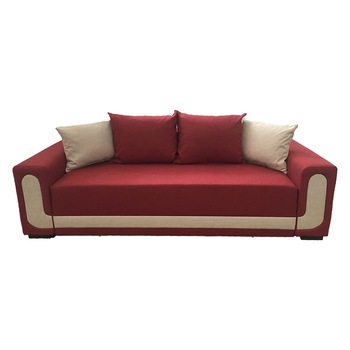Canapea extensibila Eva, MobAmbient, Rosu cu Crem, material textil, extensie din plasa de arcuri tip relaxa, cu lada de depozitare, 4 perne incluse, 240 x 140 cm Canapea extensibila Eva, MobAmbient, Rosu cu Crem, material textil, extensie din plasa de arcuri tip relaxa, cu lada de depozitare, 4 perne incluse, 240 x 140 cm