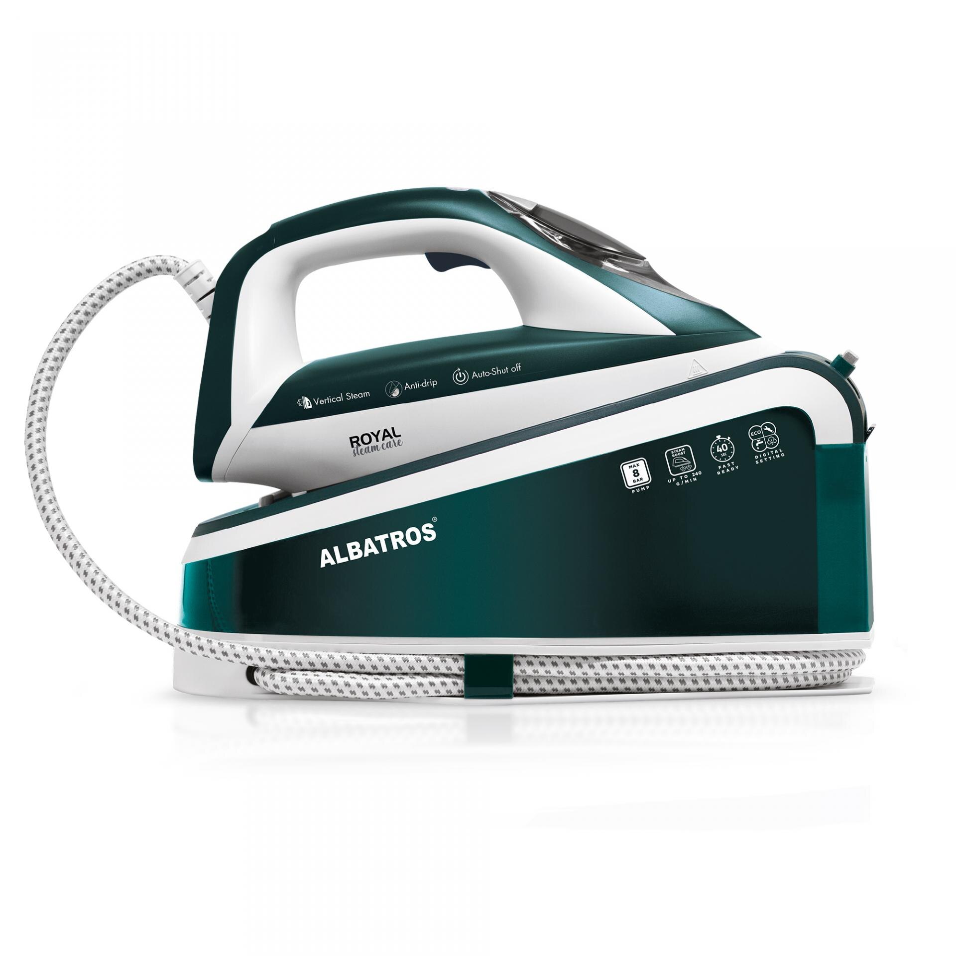 Statie de calcat Albatros Royal Steam Care Green, 3000 W, 8 bar, 1.5 l, Alb/Verde