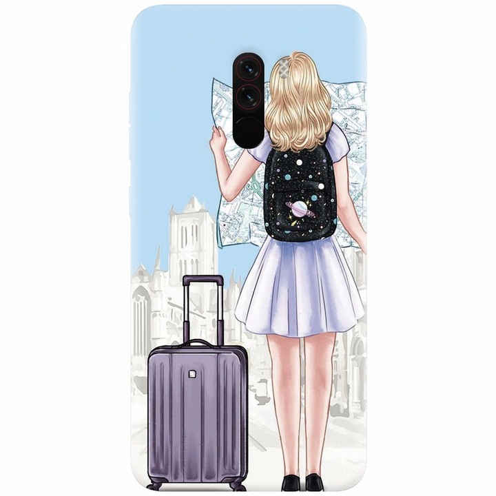 Husa silicon pentru Xiaomi Pocophone F1, Travel Girl Searching On Map