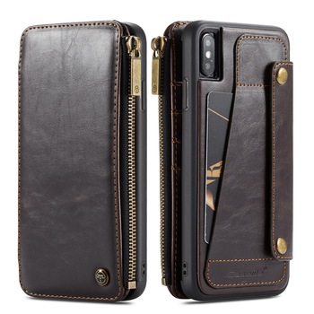 Husa iPhone XS Max, CaseME, piele portofel detasabil cu capse, buzunar cu fermoar, back cover sau tip carte, culoare Maro coffee Husa iPhone XS Max, CaseME, piele portofel detasabil cu capse, buzunar cu fermoar, back cover sau tip carte, culoare Maro coffee