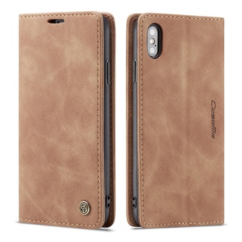 Husa iPhone XS Max, CaseMe, slim piele, tip portofel, stand, inchidere magnetica, textura catifelata, culoare Maro Husa iPhone XS Max, CaseMe, slim piele, tip portofel, stand, inchidere magnetica, textura catifelata, culoare Maro