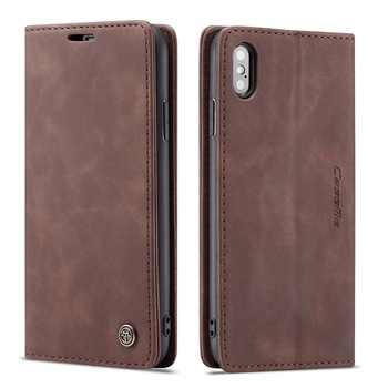Husa iPhone X / XS, CaseMe, slim piele, tip portofel, stand, inchidere magnetica, textura catifelata, culoare Maro Coffee Husa iPhone X / XS, CaseMe, slim piele, tip portofel, stand, inchidere magnetica, textura catifelata, culoare Maro Coffee