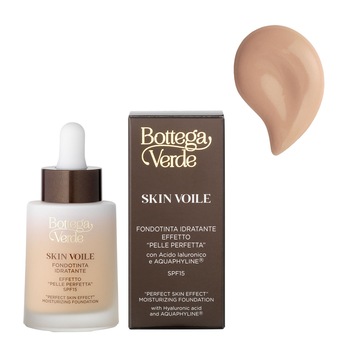 Fond de ten hidratant skin voile, efect de piele perfecta, cu acid hialuronic si AQUAPHYLINEÂA®, galben miere, 25 ML, Bottega Verde Fond de ten hidratant skin voile, efect de piele perfecta, cu acid hialuronic si AQUAPHYLINEÂA®, galben miere, 25 ML, Bottega Verde