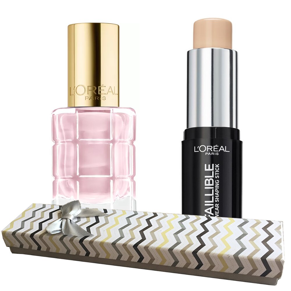 Set L'Oreal Paris: Fond de ten stick L'Oreal Paris Infaillible 160 Sable, 9g + Lac de unghii Color Riche Vernis a L'Huile cu microuleiuri pretioase 114 Nude Demoiselle, 13.5 ml