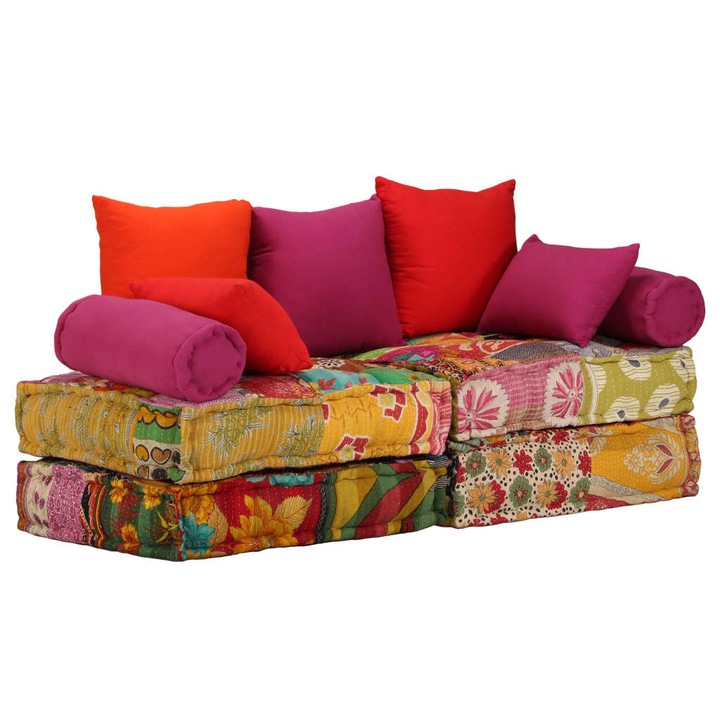 Canapea modulara cu 2 locuri, model Patchwork, vidaXL, Tesatura, Multicolor, 140 x 70 x 85 cm