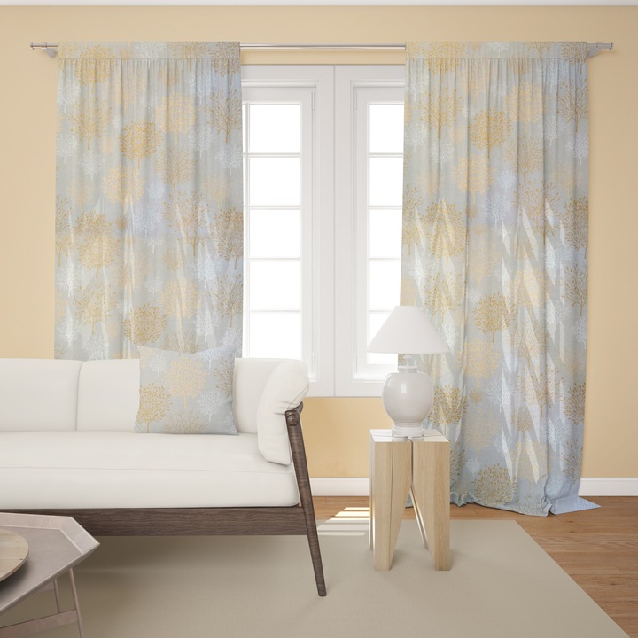 Perdea "BREST naranja" cu volan 140x255 cm, baza bej cu arbori portocali si albi