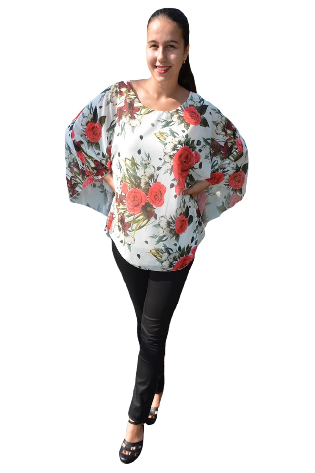 Bluza casual Vlvien cu imprimeu big-rose, D&J Exclussive, Alb