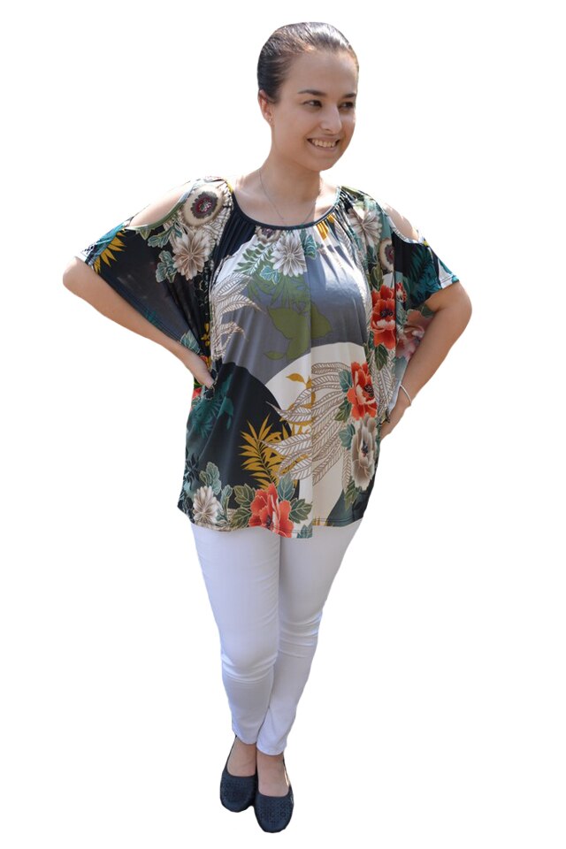 Bluza lejera Mira cu imprimeu rafinat si decupaj, D&J Exclussive, Negru