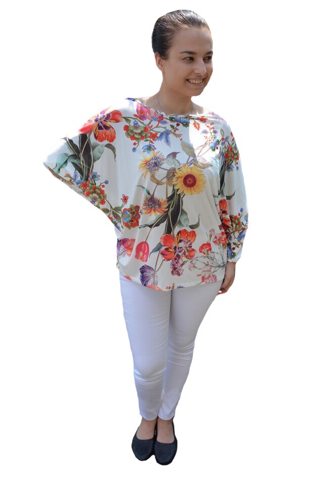Bluza lejera Emilia cu imprimeu sun flower, D&J Exclussive, Alb/Galben