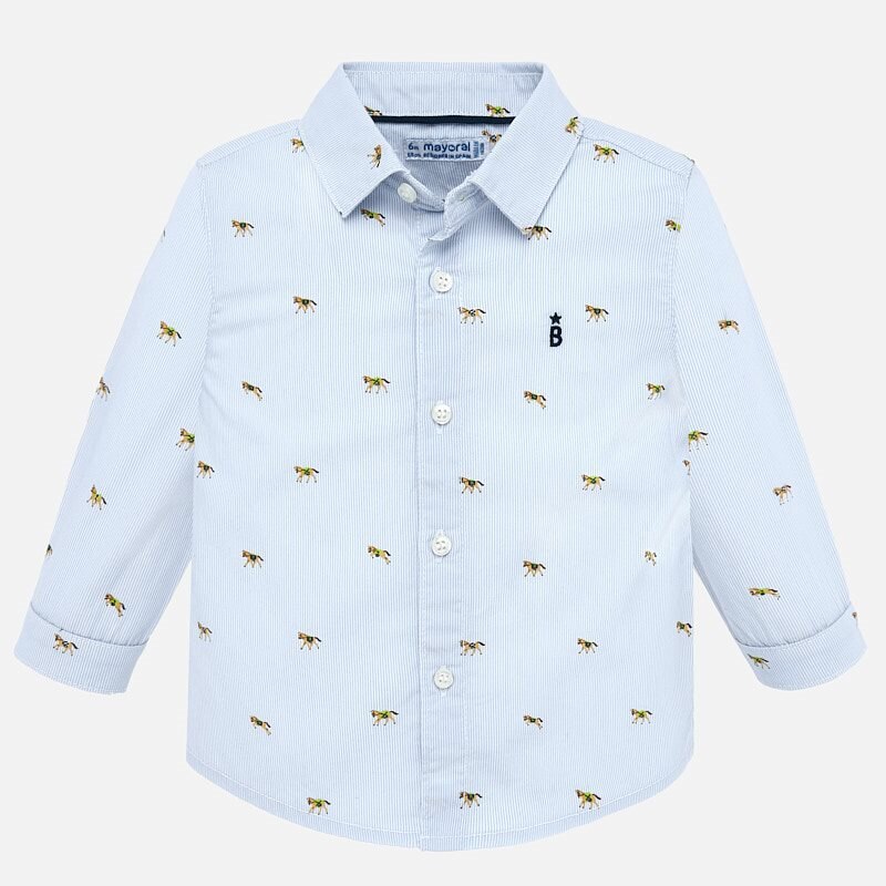 Camasa maneca lunga imprimeu bebe baiat, mayoral, bleu celeste, 12 luni