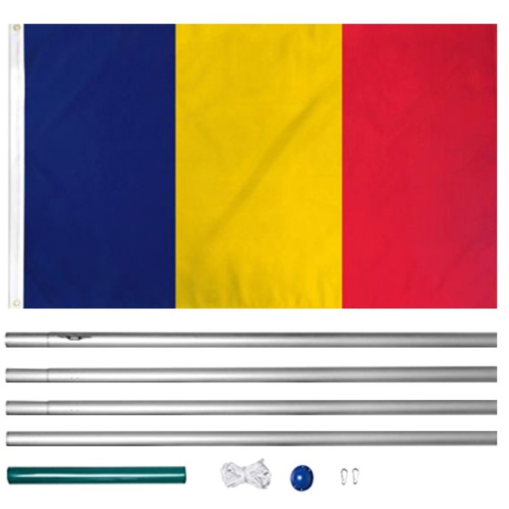 Set steag tricolor cu stalp de steag modular din aluminiu 6 metri, steagul Romaniei