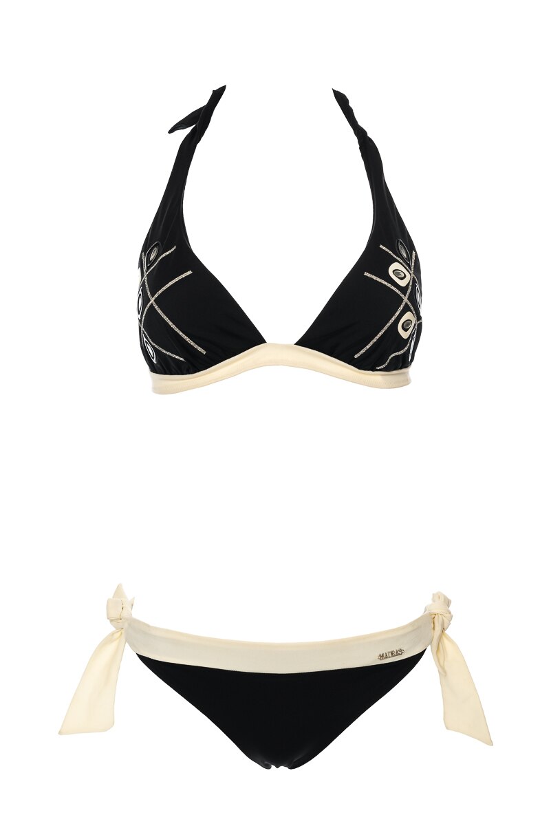 Costum de baie din doua piese, tip triunghi, Lux, Sarah Borghi, Model lucrat manual, Negru, 75B